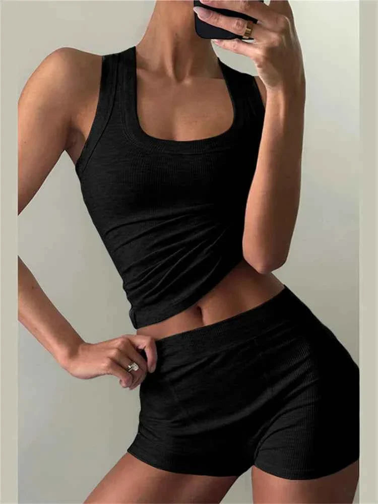 Ribbed 2-Piece Tank & Shorts Tracksuit Set