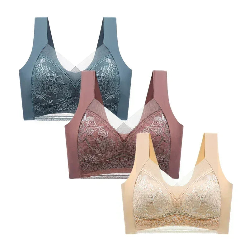 FallSweet 3PCS Lace Seamless Bra for Women Push Up Bra Ice Silk Bras No Steel Ring Bralette Brassiere Female Lingerie Underwear
