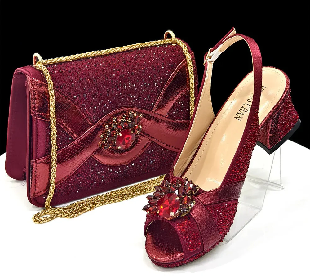 Elegant Women's Peep-Toe Heels and Matching Bag Set EDS41