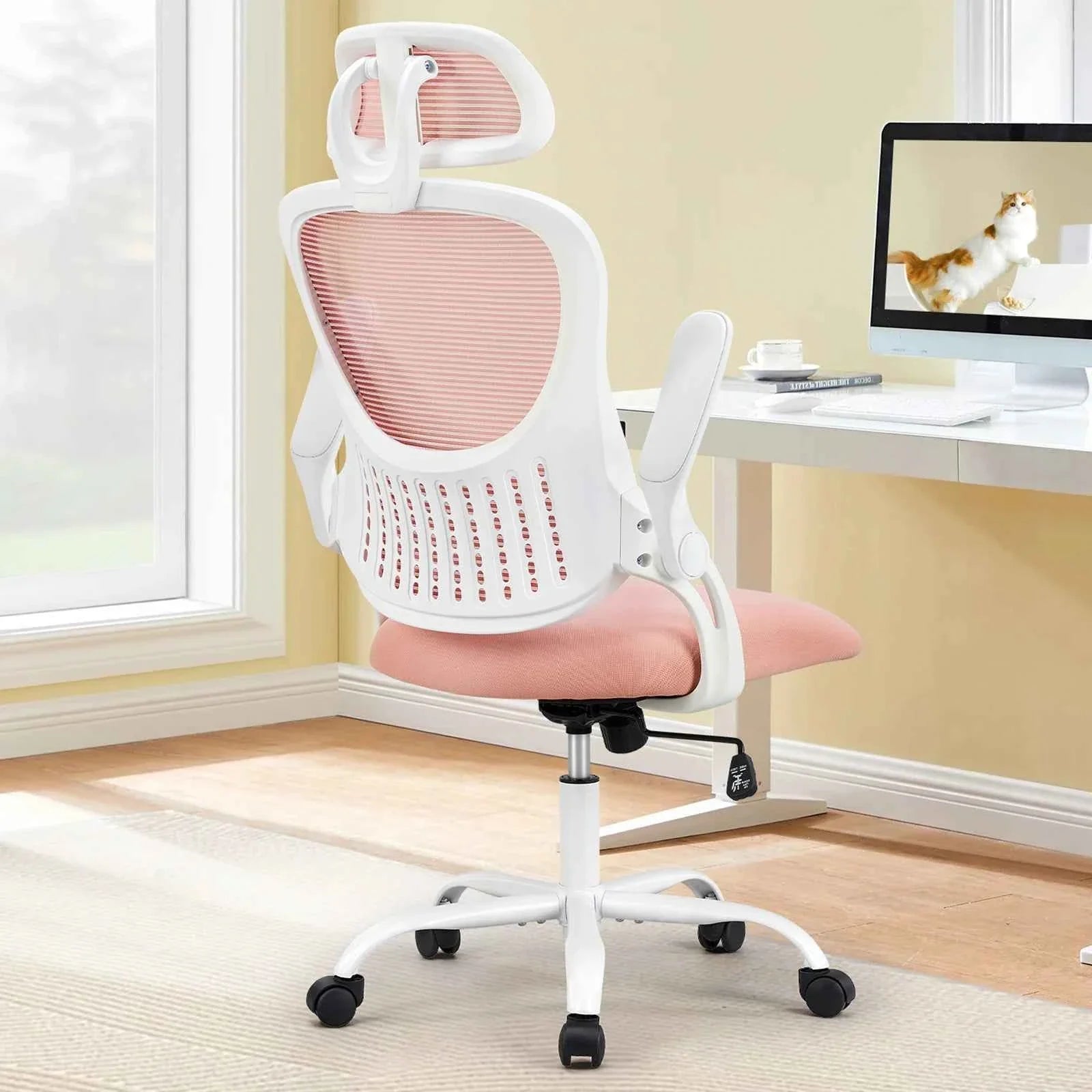 Ergonomic Office Computer Desk Chair Flip-up Arms Adjustable Headrests Comfortable Lumbar Support For Home Office