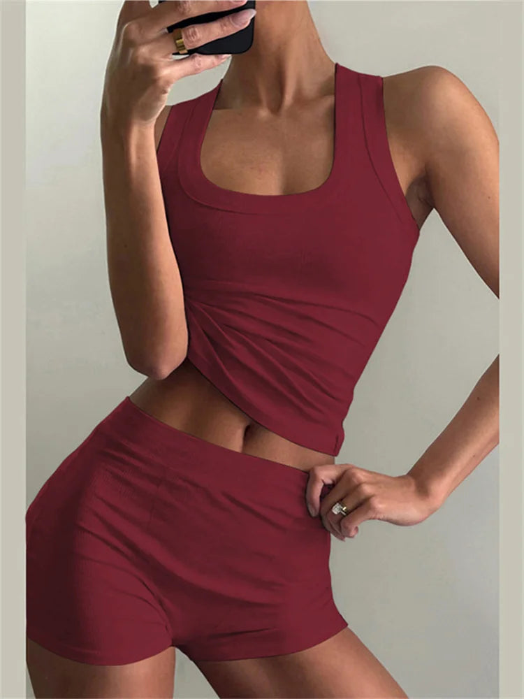 Ribbed 2-Piece Tank & Shorts Tracksuit Set