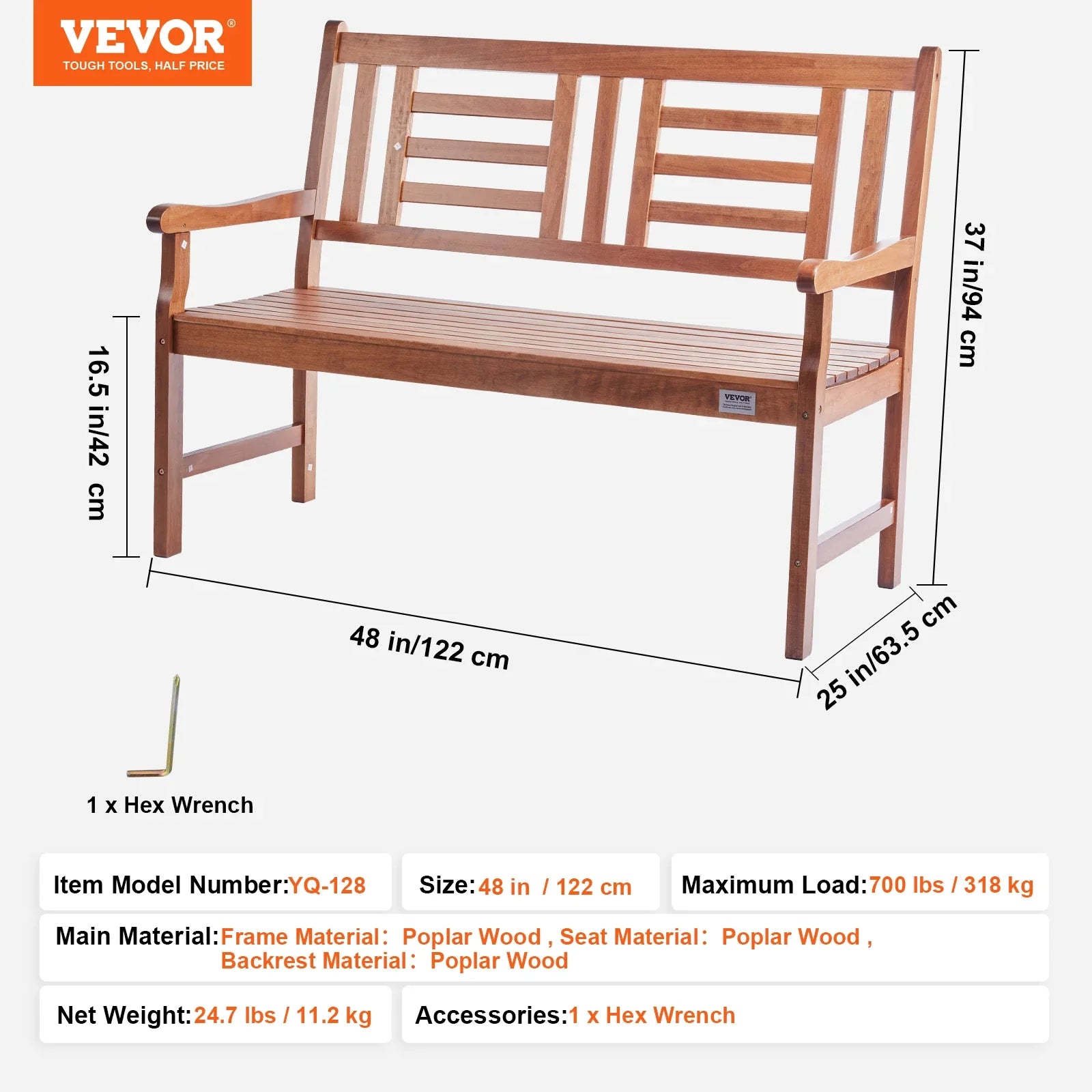 SucceBuy Outdoor Bench Wooden Metal Garden Bench for Outdoors 480 lbs Load Capacity Bench Outdoor Garden Park Bench