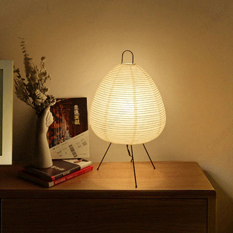 Japanese Design Paper Table Lamp Tripod Rice Paper Table Lamp Japanese Style Lantern Lamp Led Desk Lamp for Bedroom