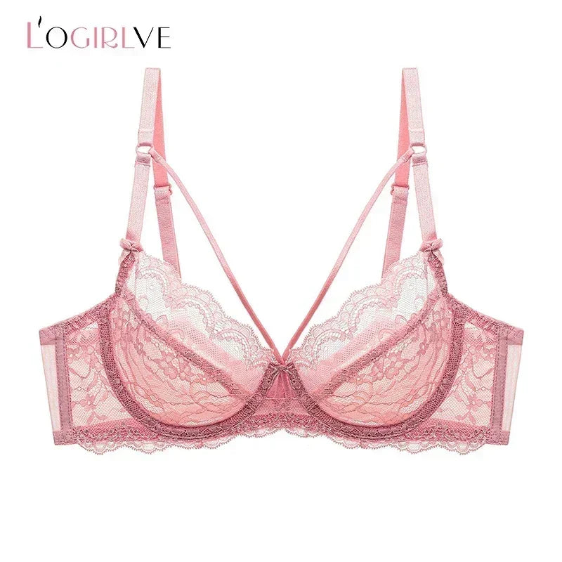 Logirlve Wholesale 3PCS Sexy Underwear Woman Lace Bras Hollow out Ultrathin Bra Women's lingerie Big Size Bra