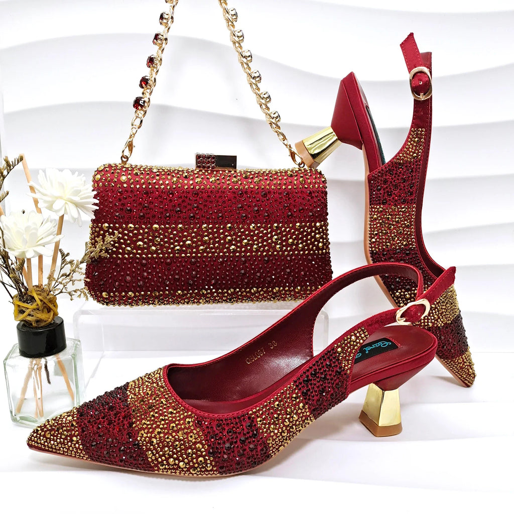 High Quality African Style Ladies Shoes And Bags Set ED125