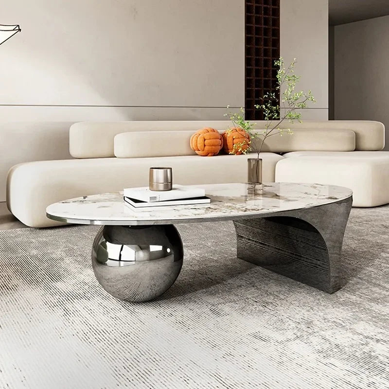 Milan Marble Oval Coffee Table With Metal Frame Legs