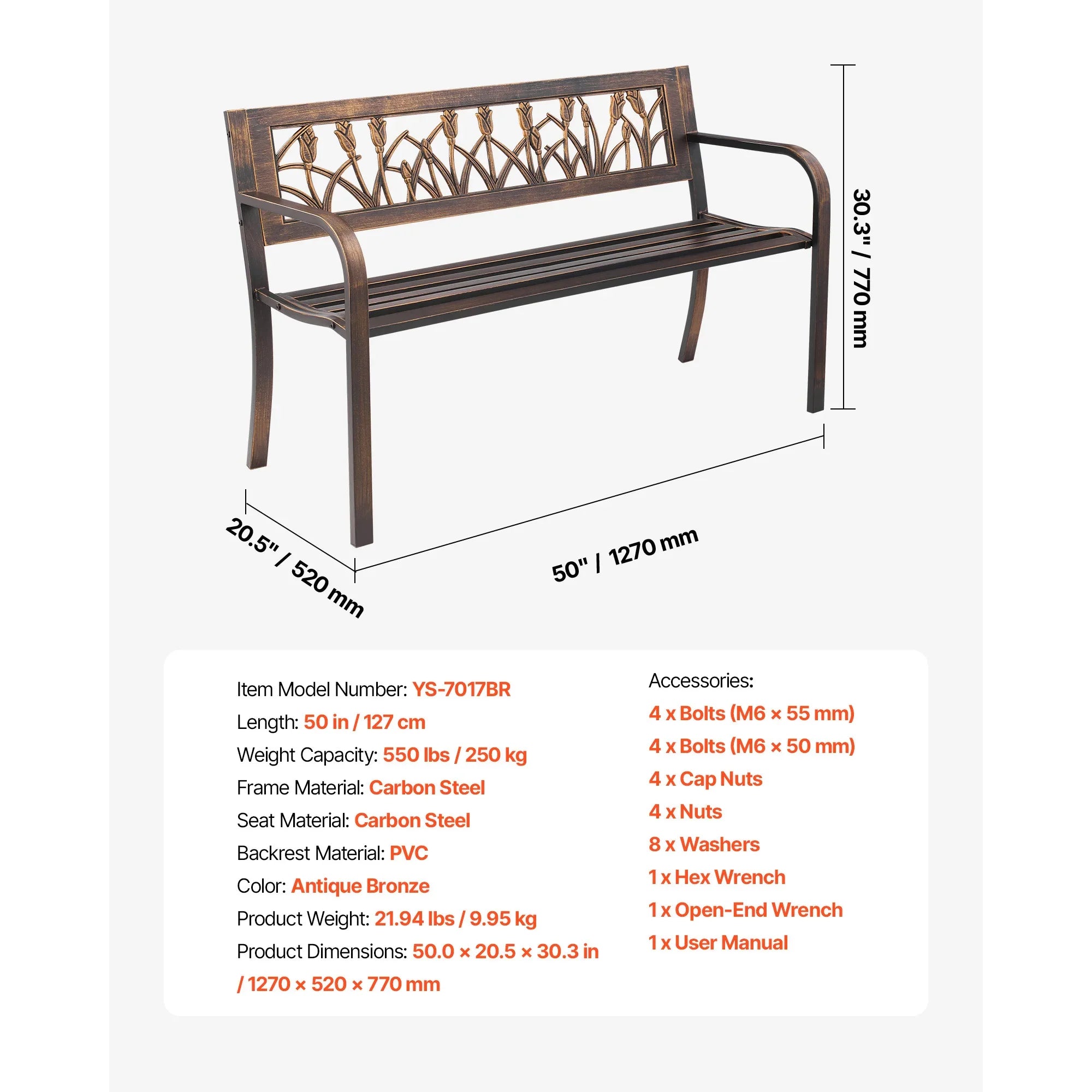 SucceBuy Outdoor Bench Wooden Metal Garden Bench for Outdoors 480 lbs Load Capacity Bench Outdoor Garden Park Bench
