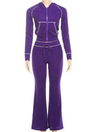 Women’s Hooded Zip Tracksuit Set Flare Pants