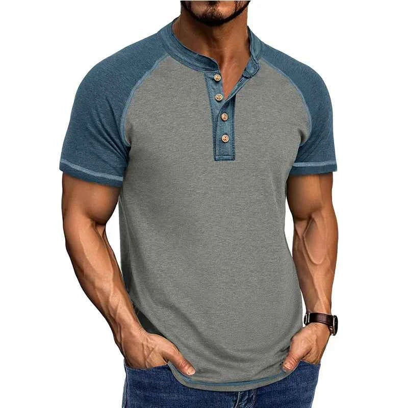 Men's Retro Patchwork Stand Collar T-Shirt
