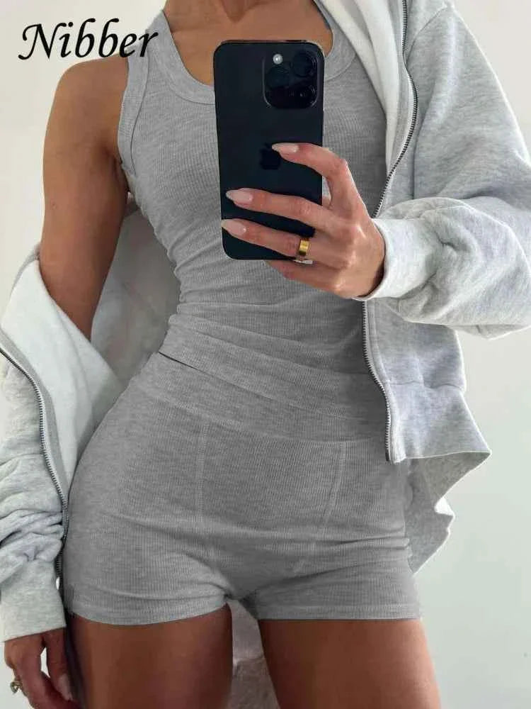 Ribbed 2-Piece Tank & Shorts Tracksuit Set
