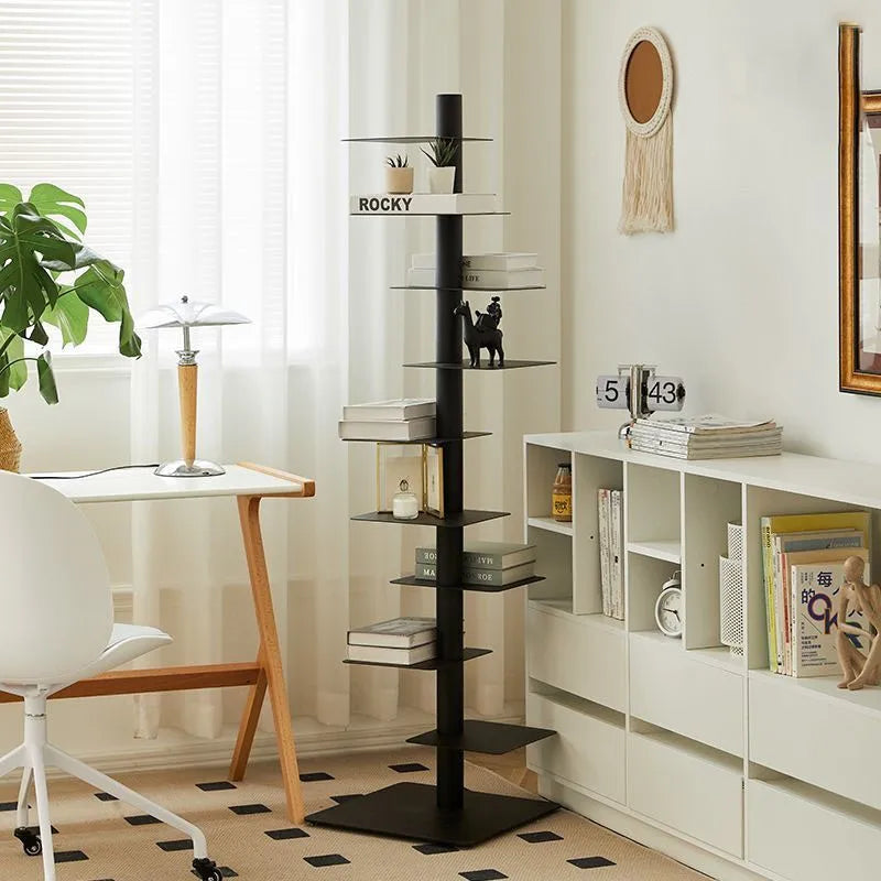 Living Plus Iron Living Room Shelf Simple Storage Floor Ins Creative Multi-layer Rotating Invisible Display Shelf Bookshelf