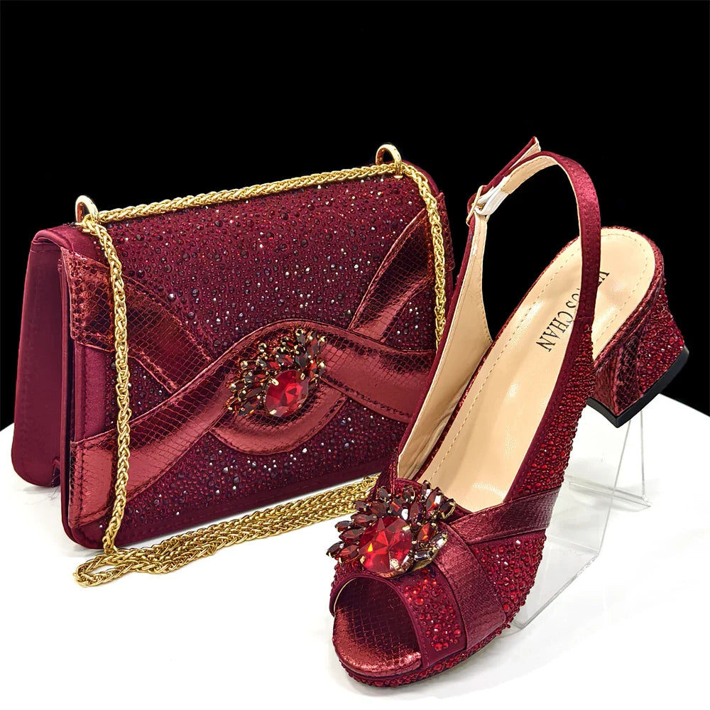 Elegant Women's Peep-Toe Heels and Matching Bag Set EDS41