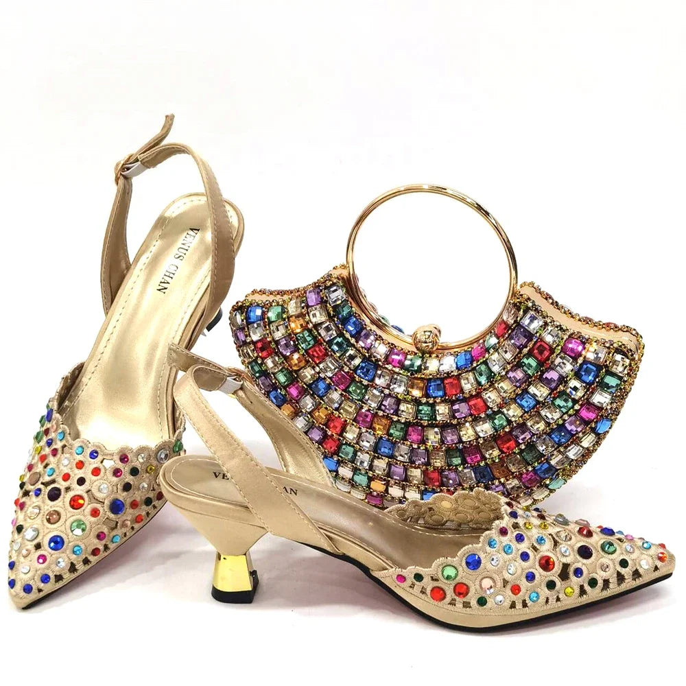 Latest Luxury Pattern Ladies Shoes And Bag Set ED215