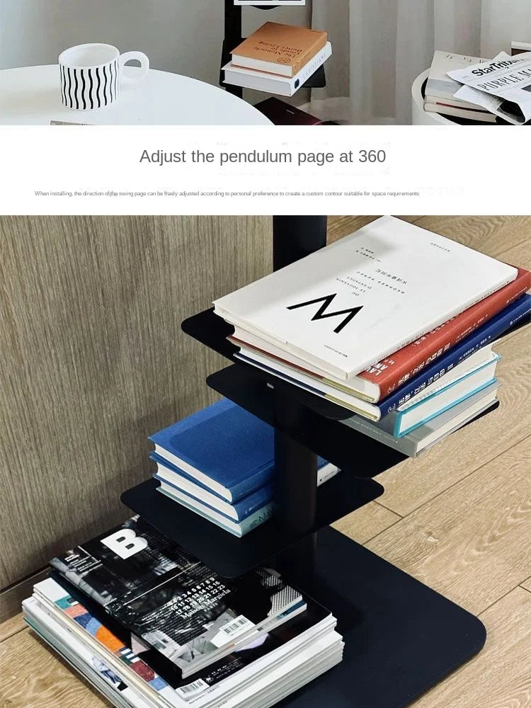 Living Plus Iron Living Room Shelf Simple Storage Floor Ins Creative Multi-layer Rotating Invisible Display Shelf Bookshelf