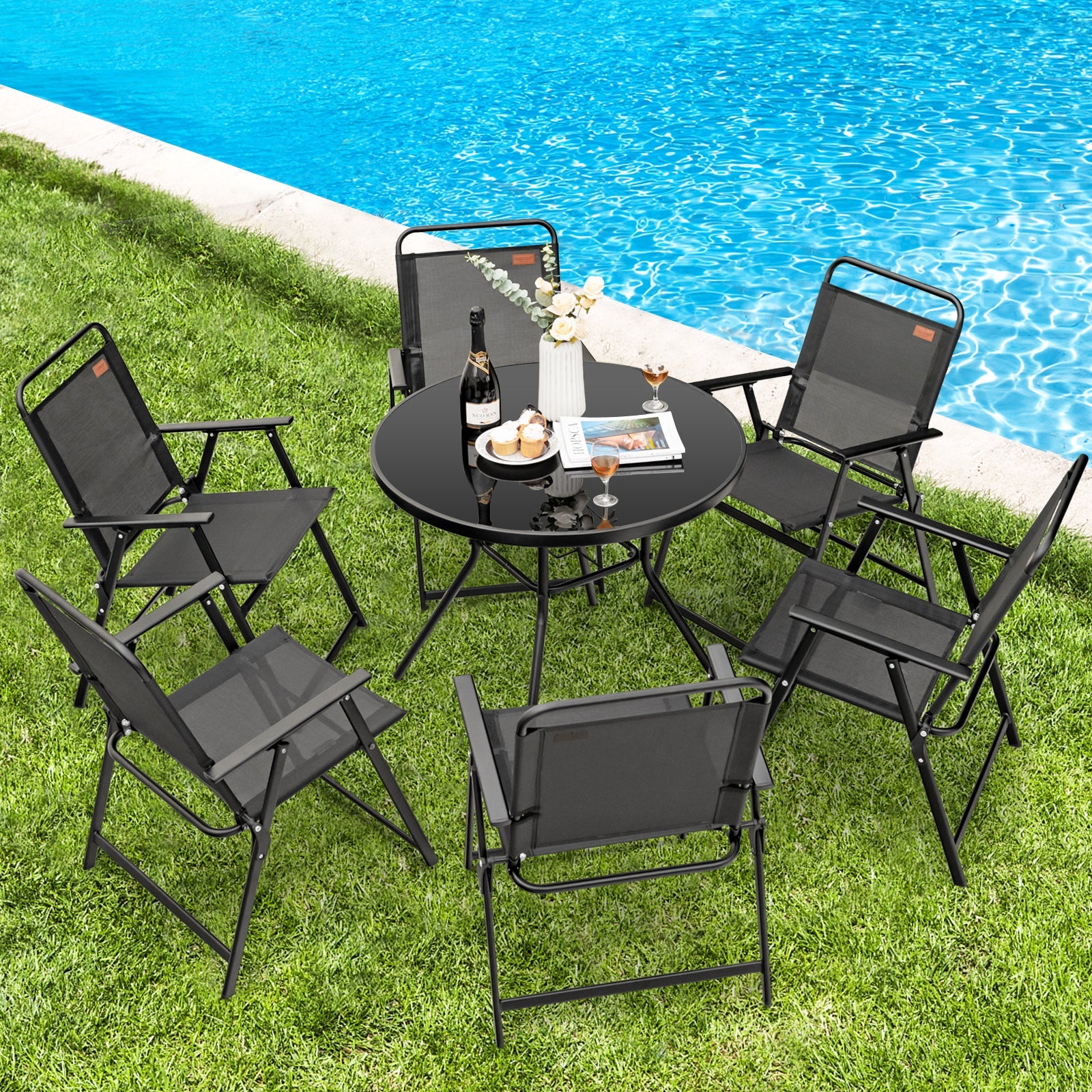 Set of 2/4/6 Outdoor Folding Chairs with Breathable Seat