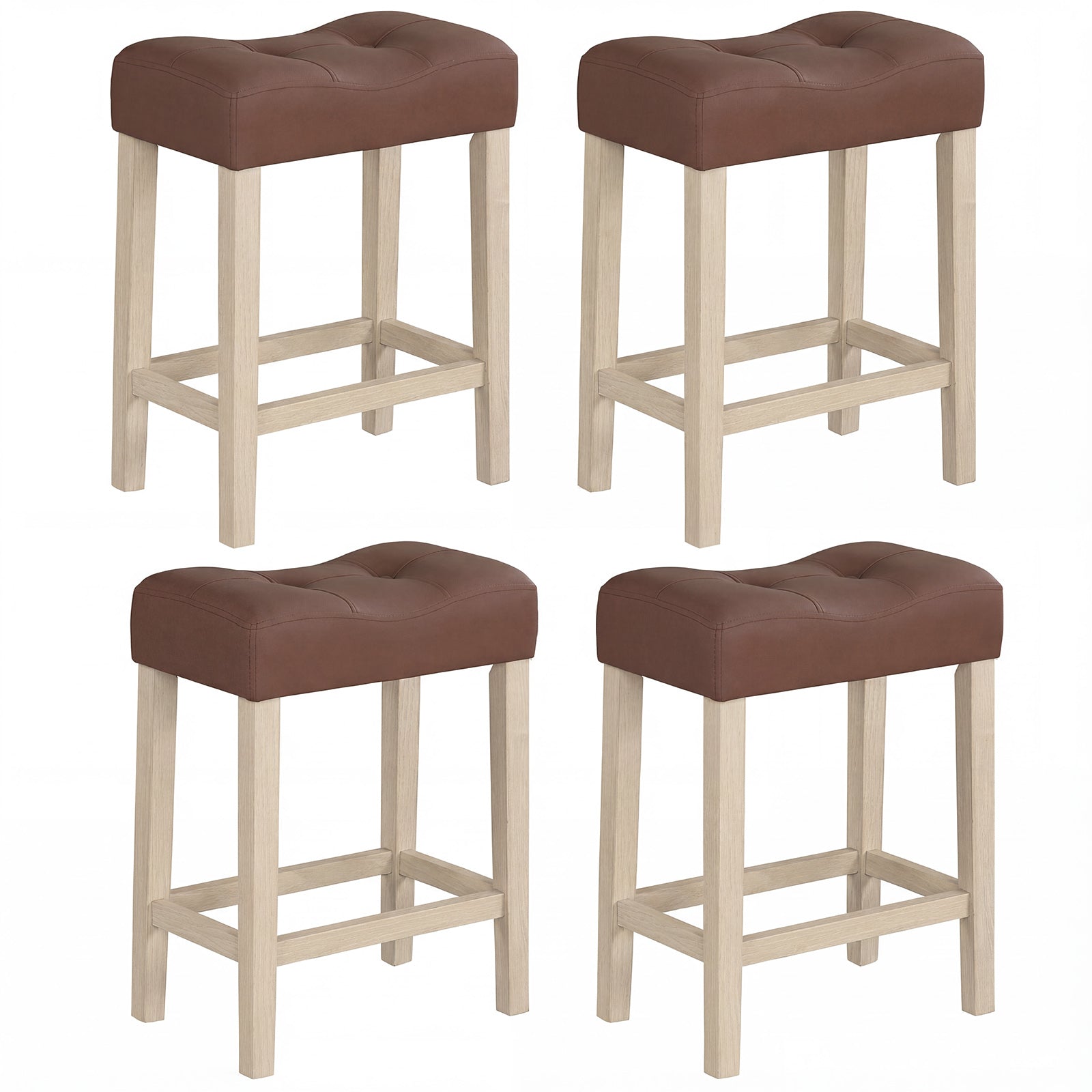 Set of 4 Upholstered Counter Height Bar Stool with Curved Saddle-Seat
