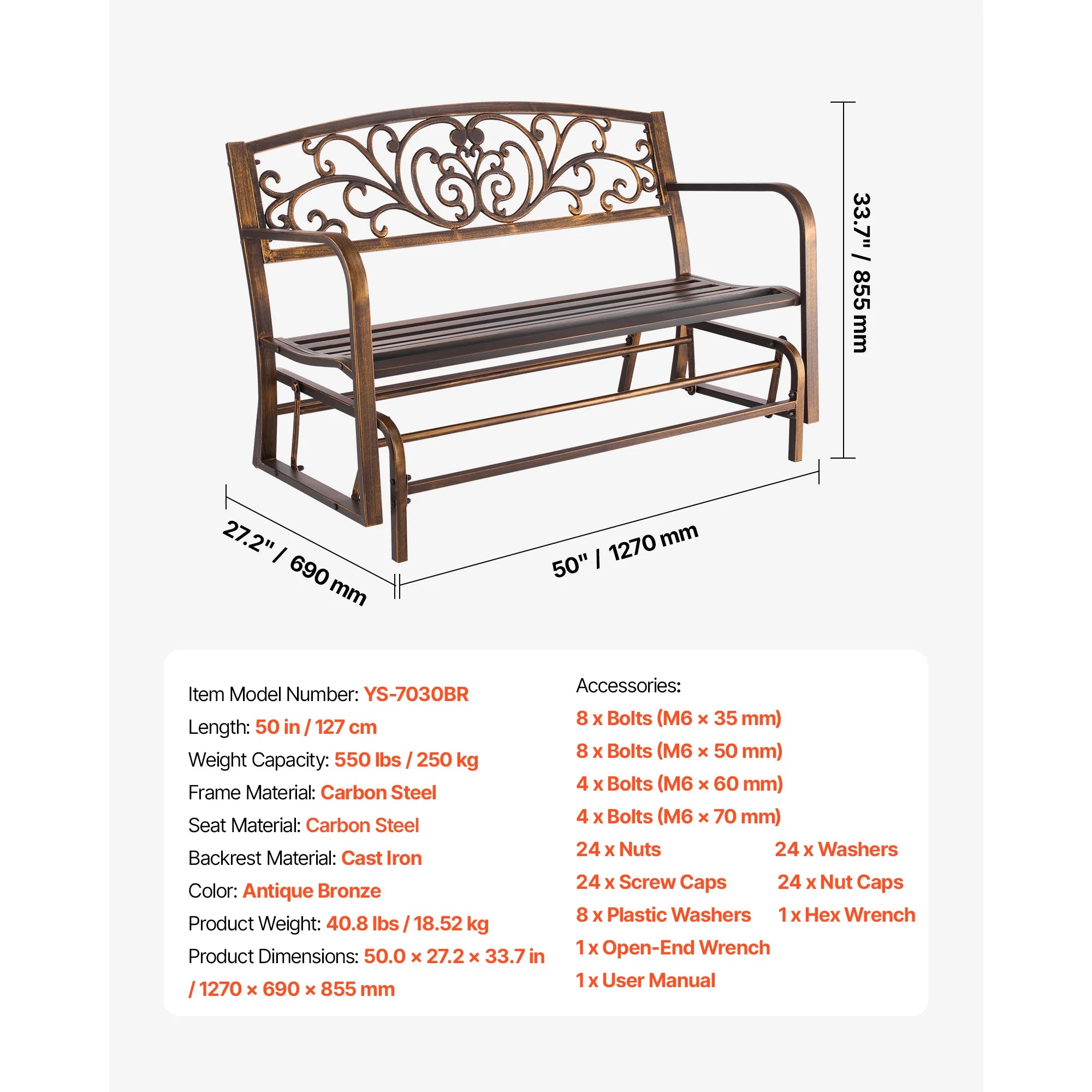 SucceBuy Outdoor Bench Wooden Metal Garden Bench for Outdoors 480 lbs Load Capacity Bench Outdoor Garden Park Bench