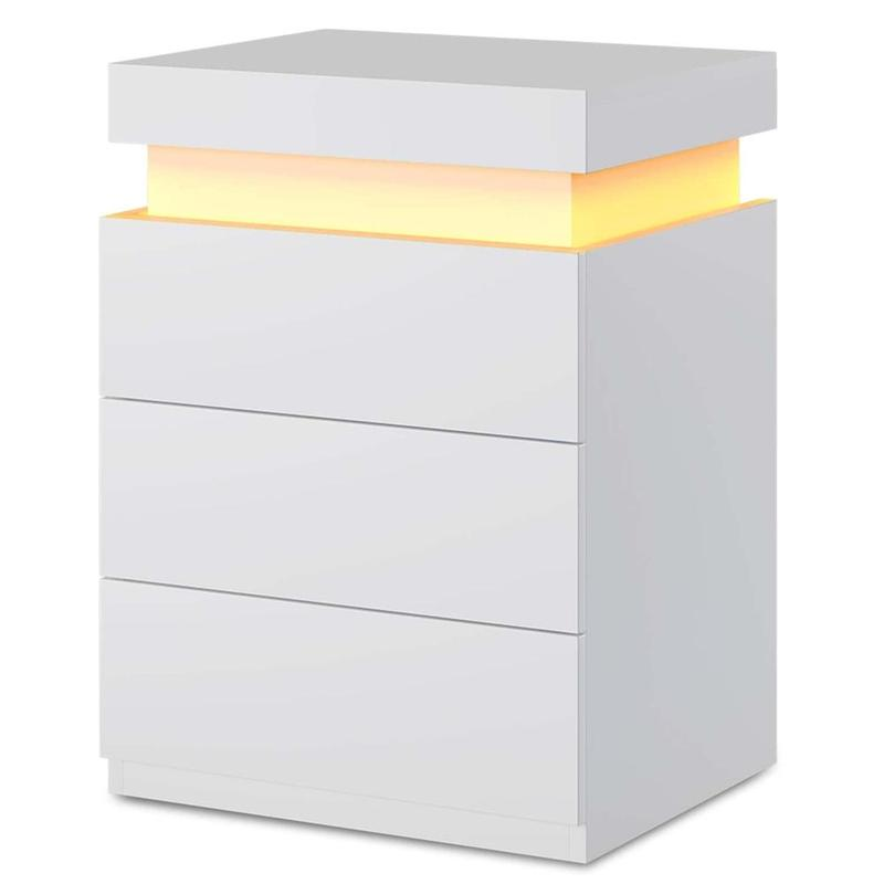 Sikaic Nightstand with Sliding Top Charging Station and LED Lights Furniture Bedroom Modern Design Bedside Table Drawer Home