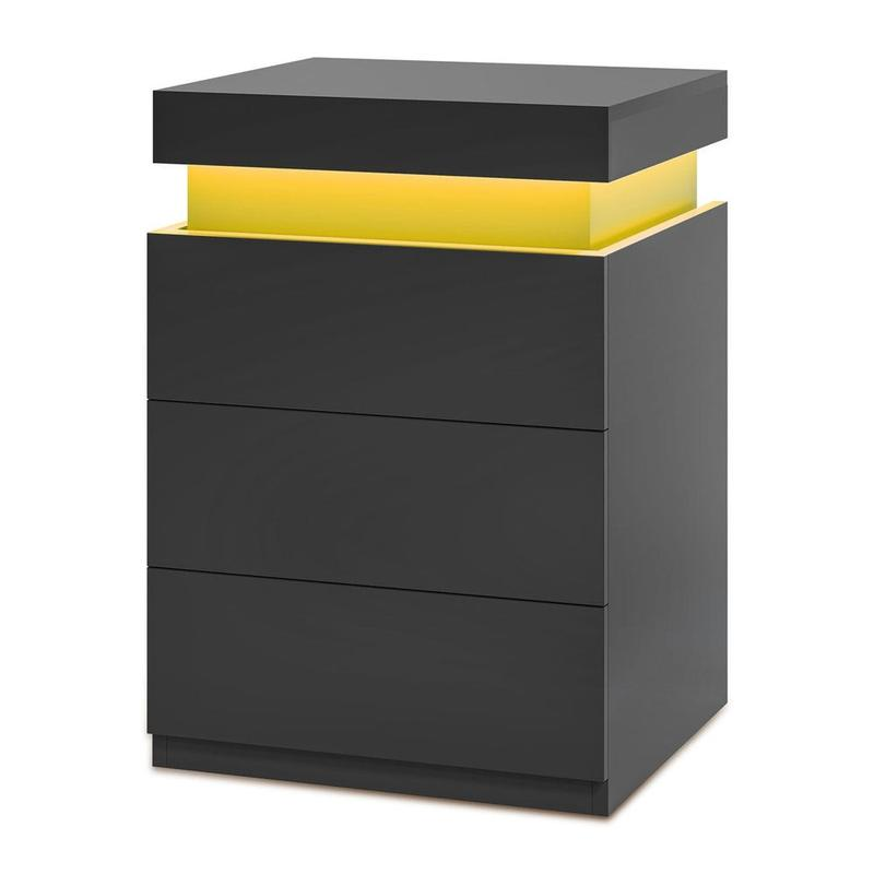 Sikaic Nightstand with Sliding Top Charging Station and LED Lights Furniture Bedroom Modern Design Bedside Table Drawer Home