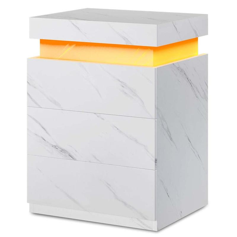 Sikaic Nightstand with Sliding Top Charging Station and LED Lights Furniture Bedroom Modern Design Bedside Table Drawer Home