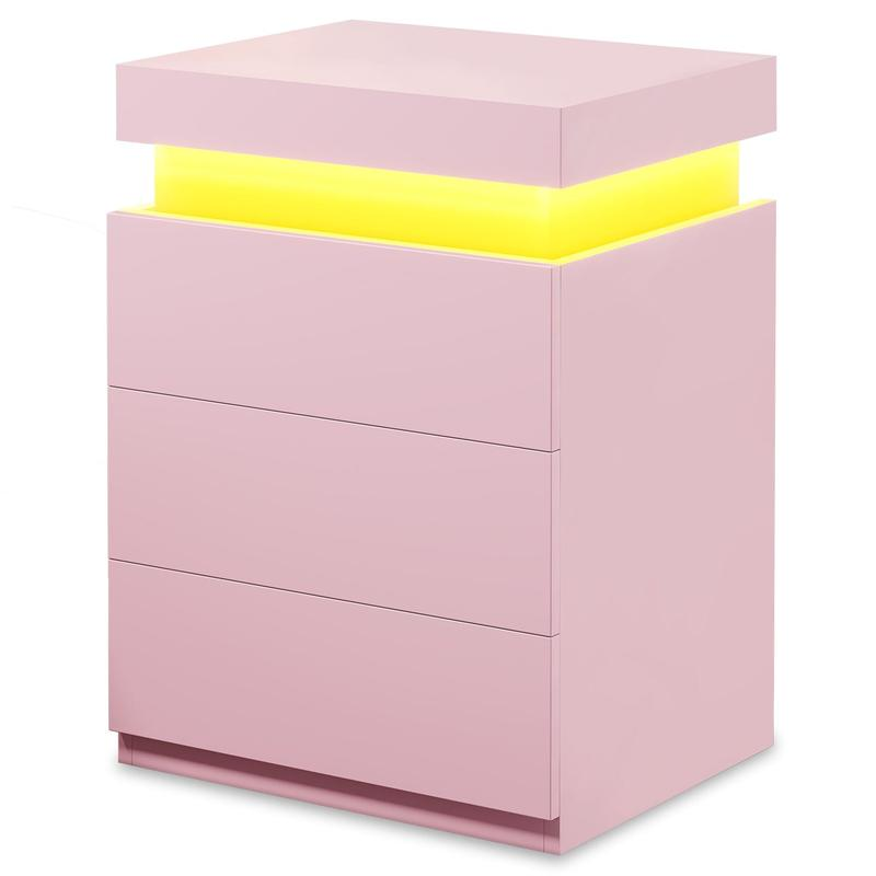 Sikaic Nightstand with Sliding Top Charging Station and LED Lights Furniture Bedroom Modern Design Bedside Table Drawer Home