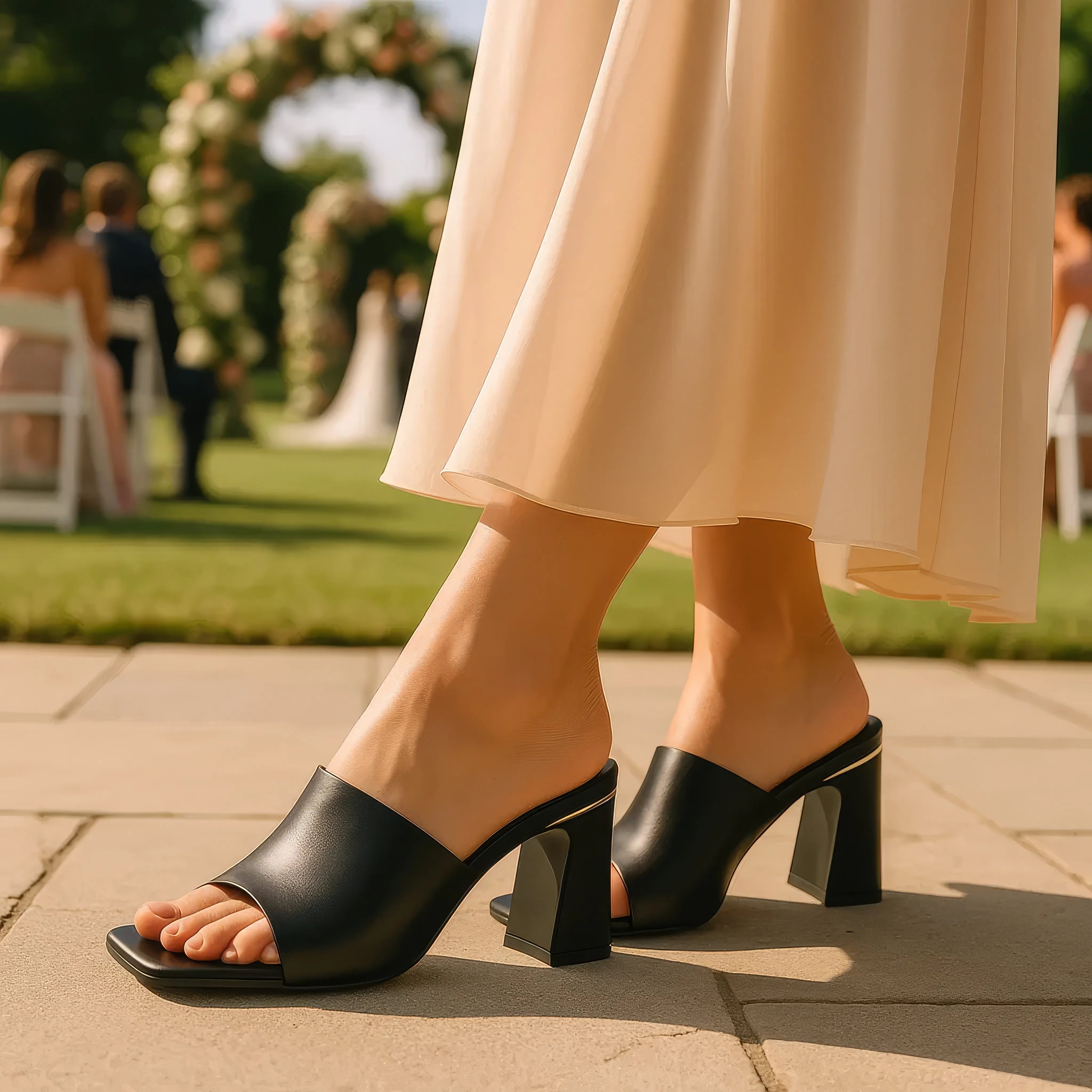 Women's Soho Gold Square Toe Heeled Sandals
