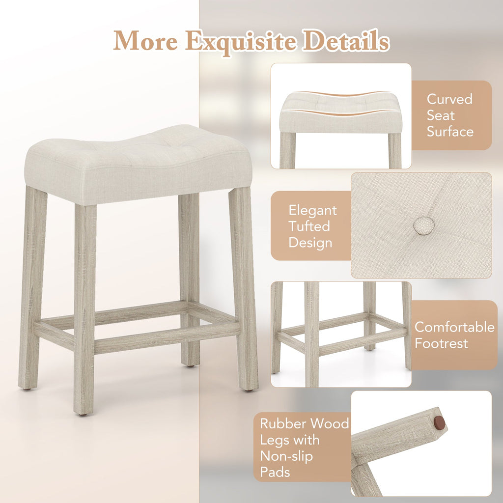 Set of 4 Upholstered Counter Height Bar Stool with Curved Saddle-Seat