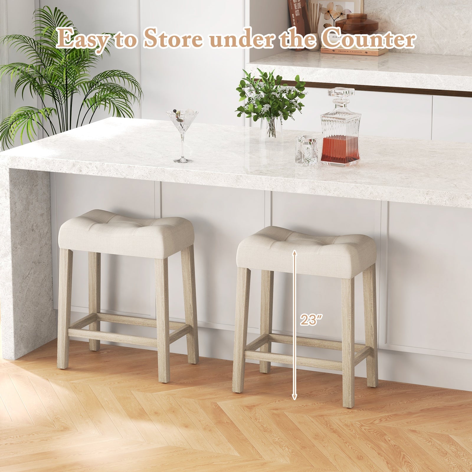 Set of 4 Upholstered Counter Height Bar Stool with Curved Saddle-Seat
