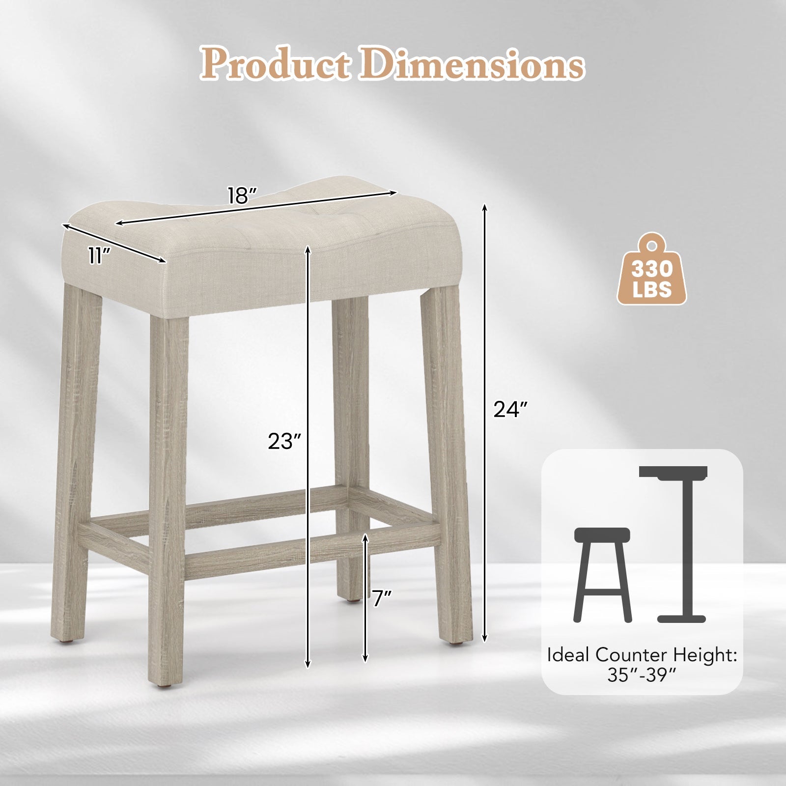 Set of 4 Upholstered Counter Height Bar Stool with Curved Saddle-Seat