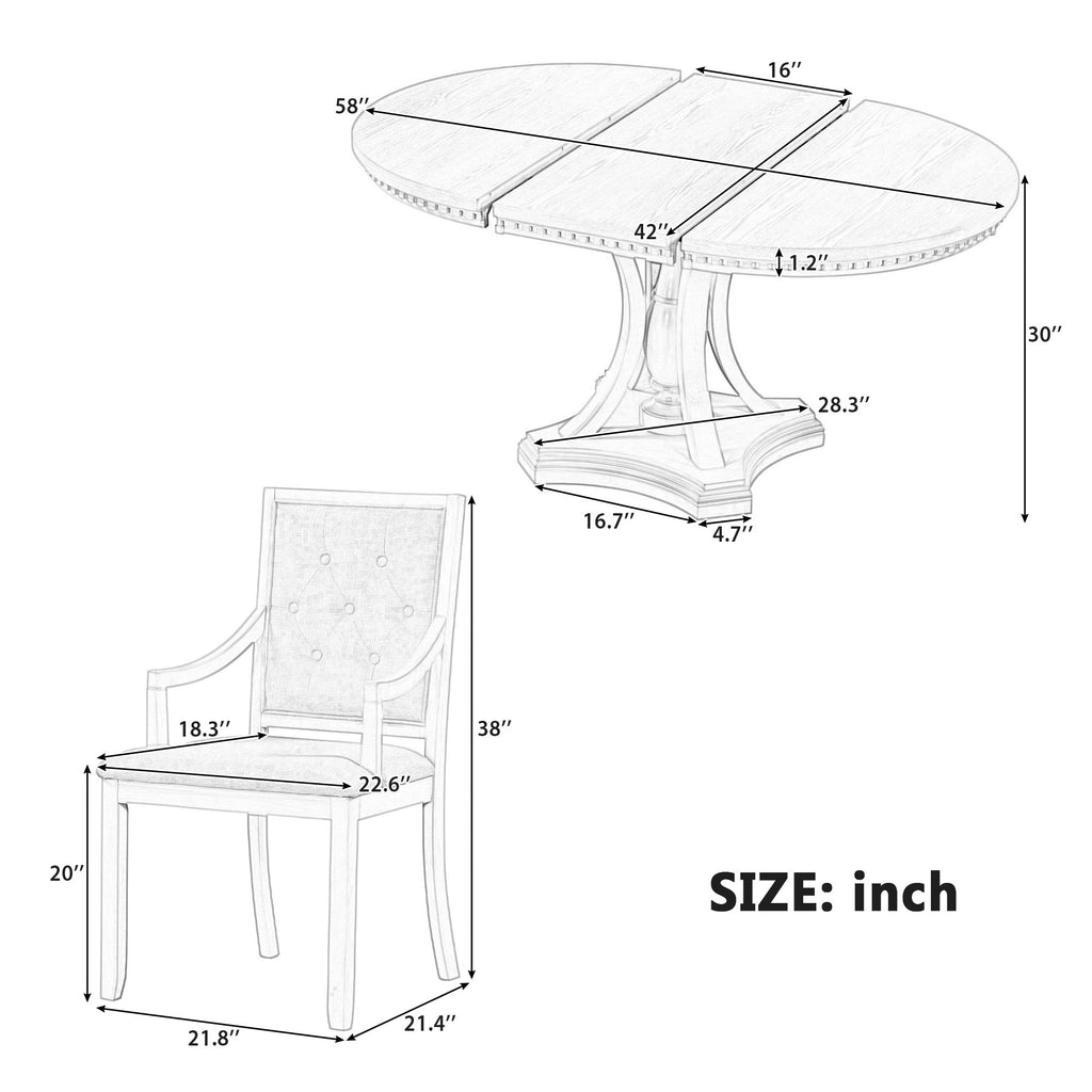 Retro 5-piece Dining Set Extendable Round Table and 4 Chairs for Kitchen Dining