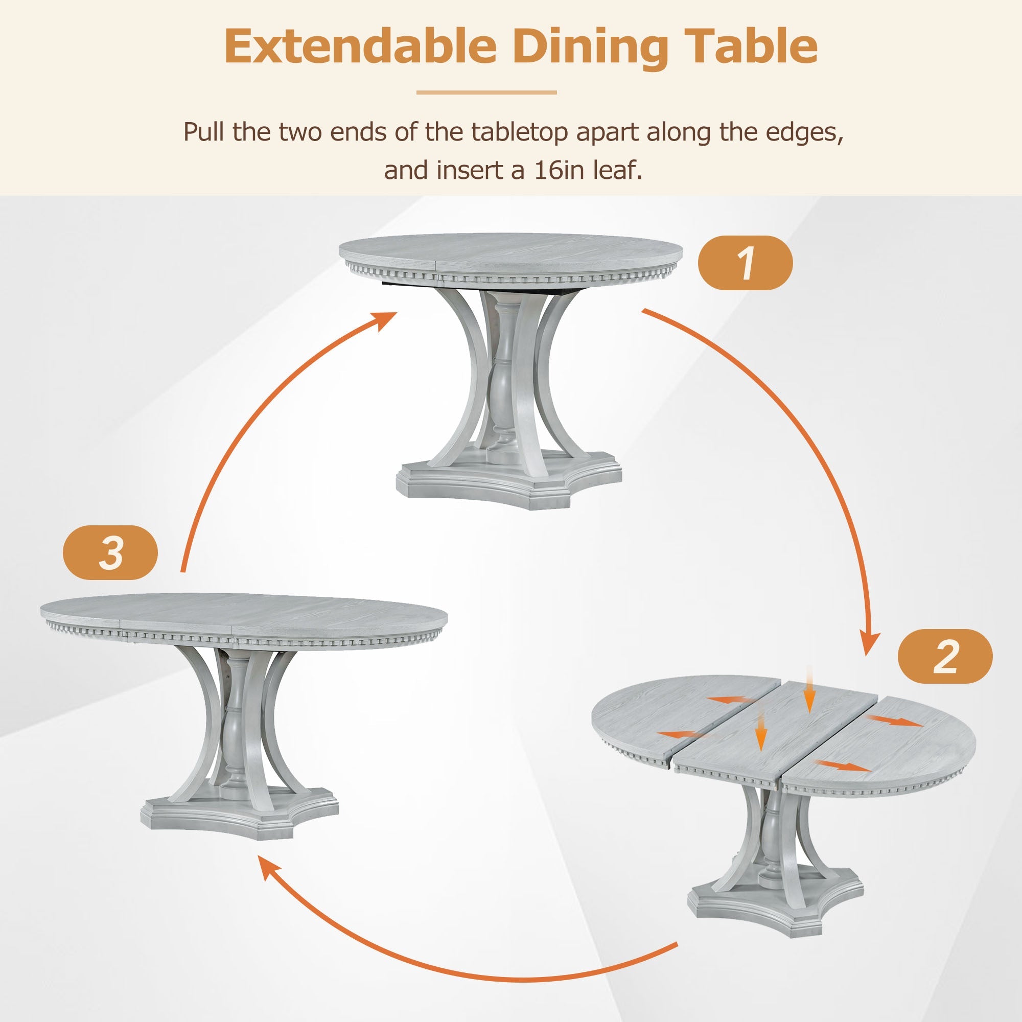 Retro 5-piece Dining Set Extendable Round Table and 4 Chairs for Kitchen Dining