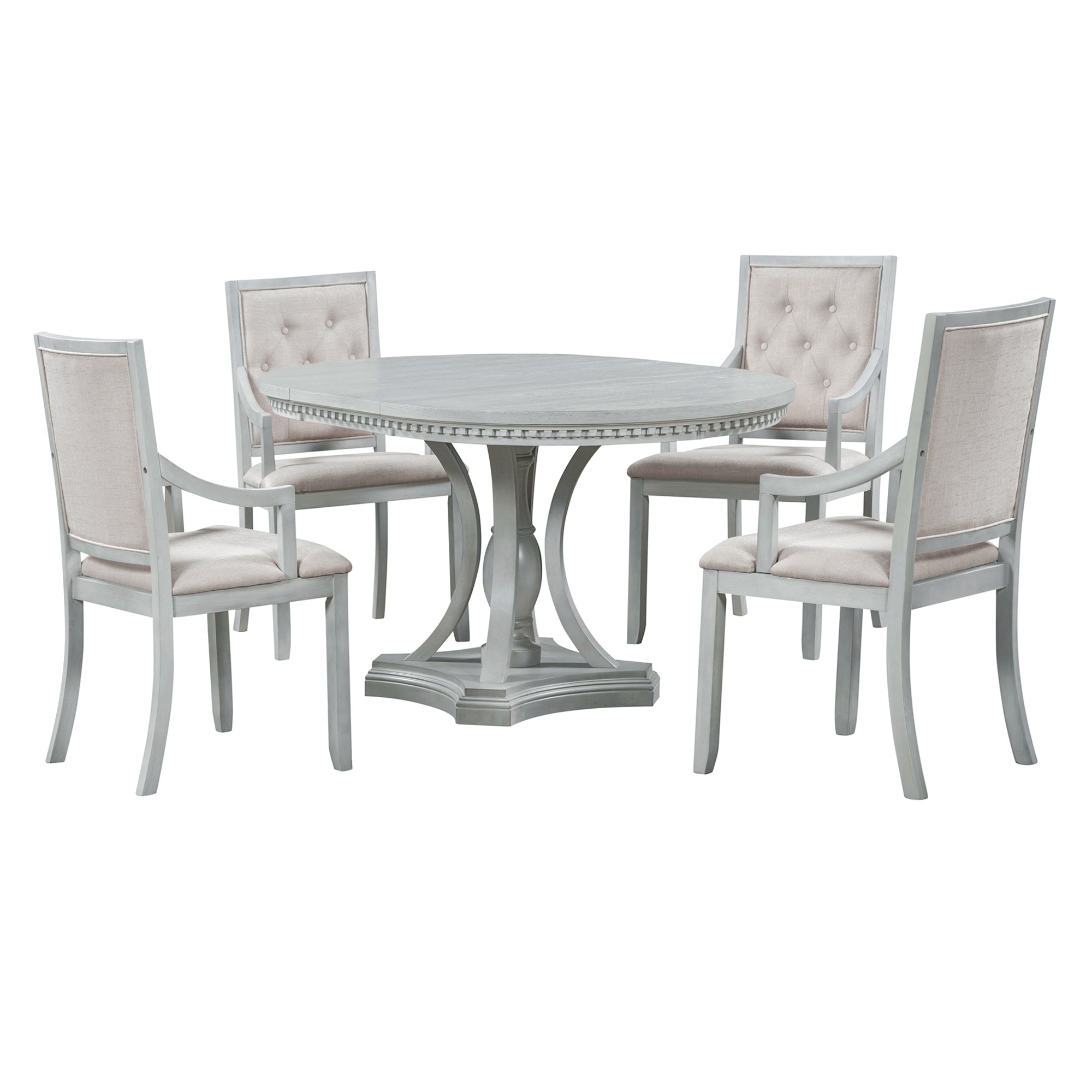 Retro 5-piece Dining Set Extendable Round Table and 4 Chairs for Kitchen Dining