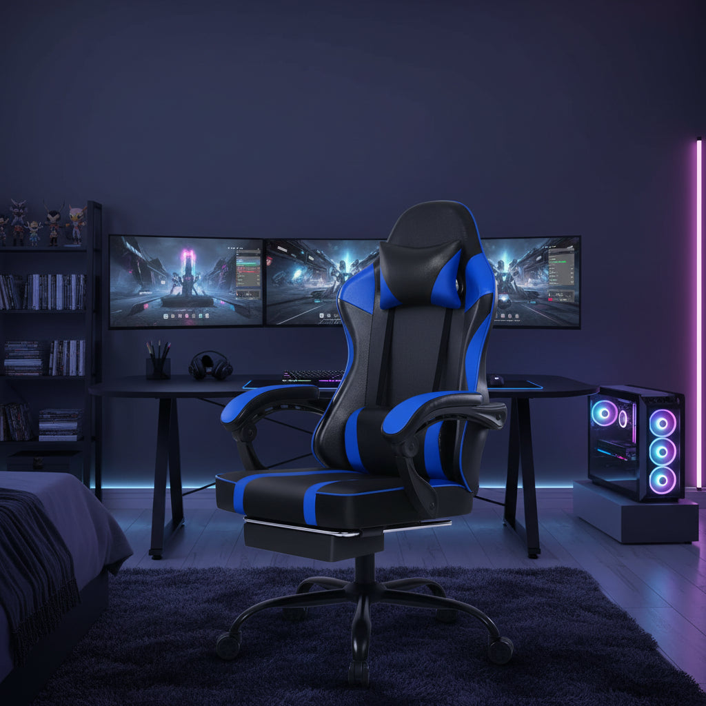 Bellemave Video Game Chairs for Adults PU Leather Gaming Chair with Footrest 360°Swivel Adjustable Lumbar Pillow Comfortable Computer Chair Ergonomic Design