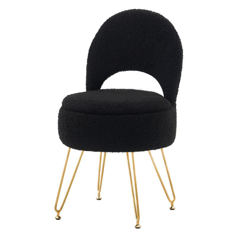 Storage Ottoman Vanity Stool Chair with Folding Back Teddy Velvet Makeup Chair Multifunctional Upholstered Footstool,4 Metal Legs with Anti-Slip Feet for Bedroom Living Room Entryway