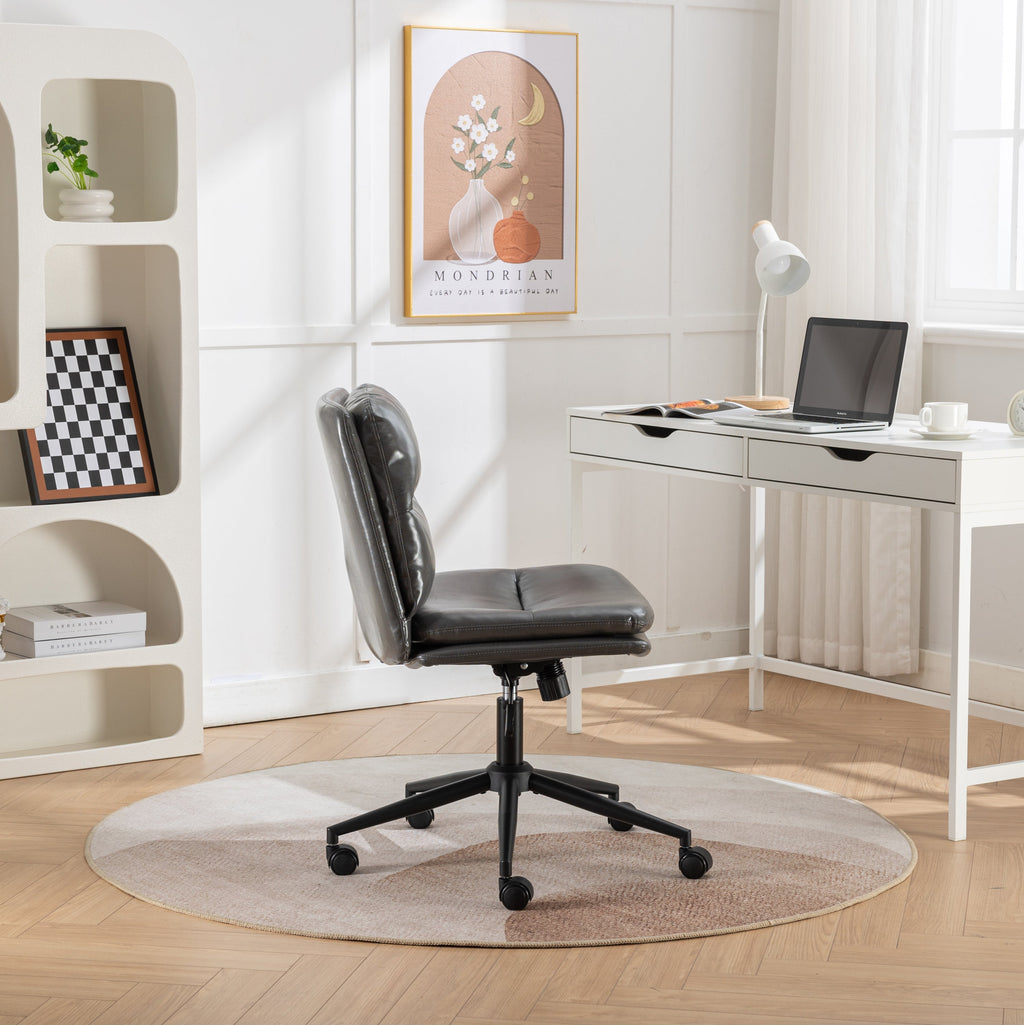 Office Chair Swivel Criss-Cross PU Leather Gray Iron Base Adjustable Height