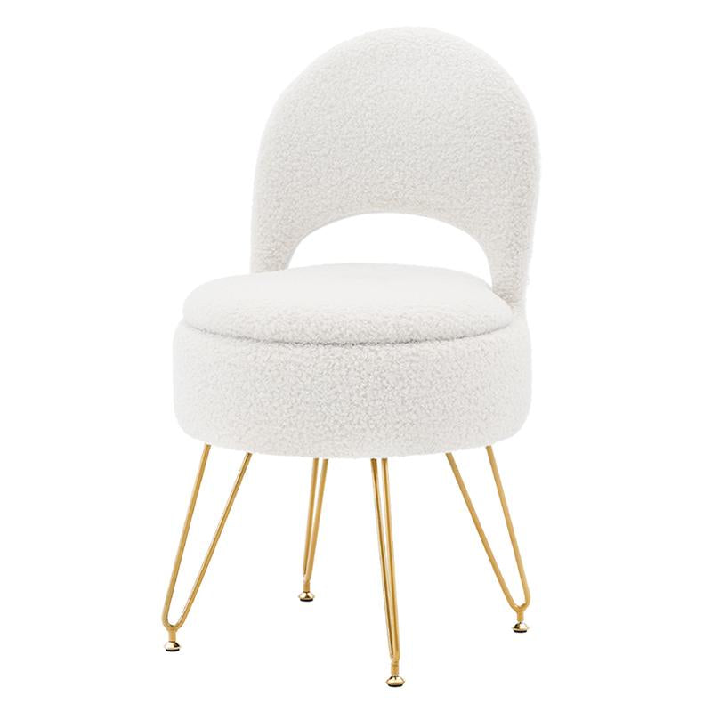 Storage Ottoman Vanity Stool Chair with Folding Back Teddy Velvet Makeup Chair Multifunctional Upholstered Footstool,4 Metal Legs with Anti-Slip Feet for Bedroom Living Room Entryway