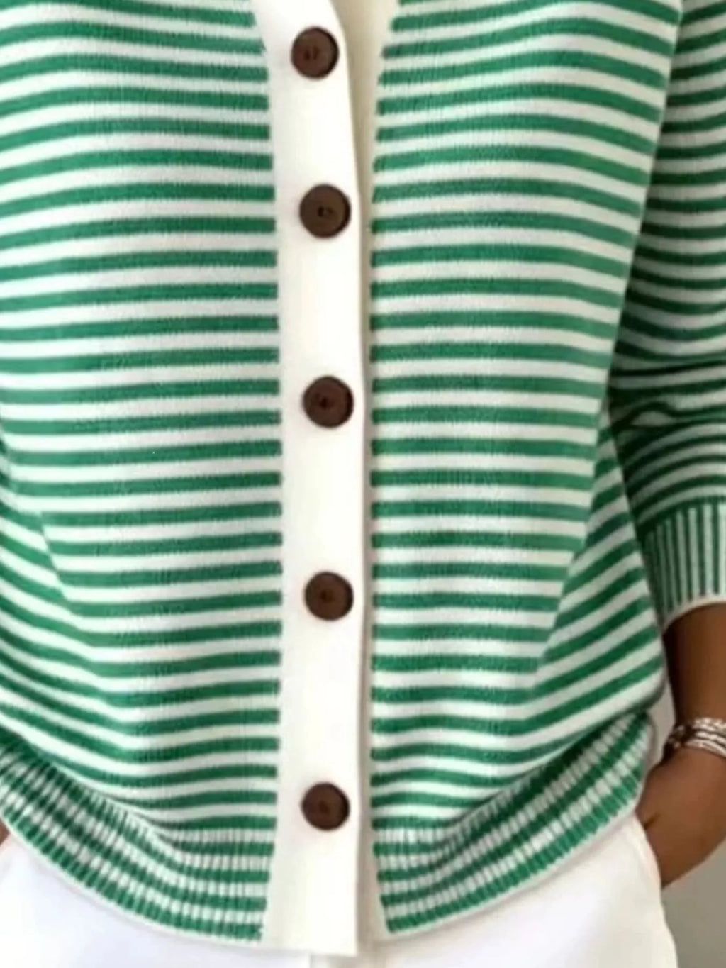 Full Size Striped Button-Down Knit Cardigan Plus Size