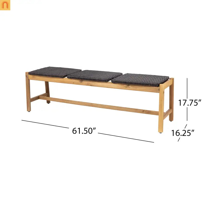 Outdoor Bench Acacia Wood Rustic Teak 3 Seat 61.5in