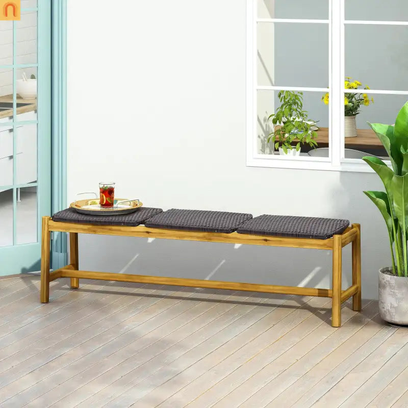Outdoor Bench Acacia Wood Rustic Teak 3 Seat 61.5in