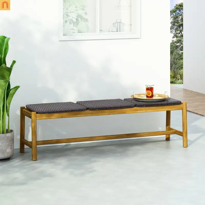 Outdoor Bench Acacia Wood Rustic Teak 3 Seat 61.5in