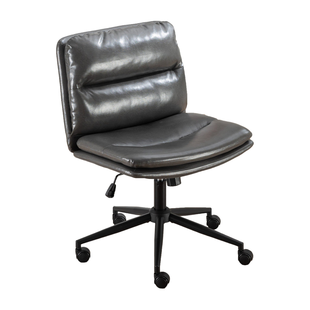 Office Chair Swivel Criss-Cross PU Leather Gray Iron Base Adjustable Height