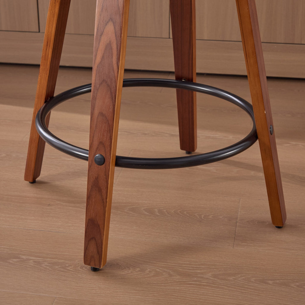 26-Inch Counter Height Bar Stools Set of 3, Walnut Black Cane Rattan Back, Beige