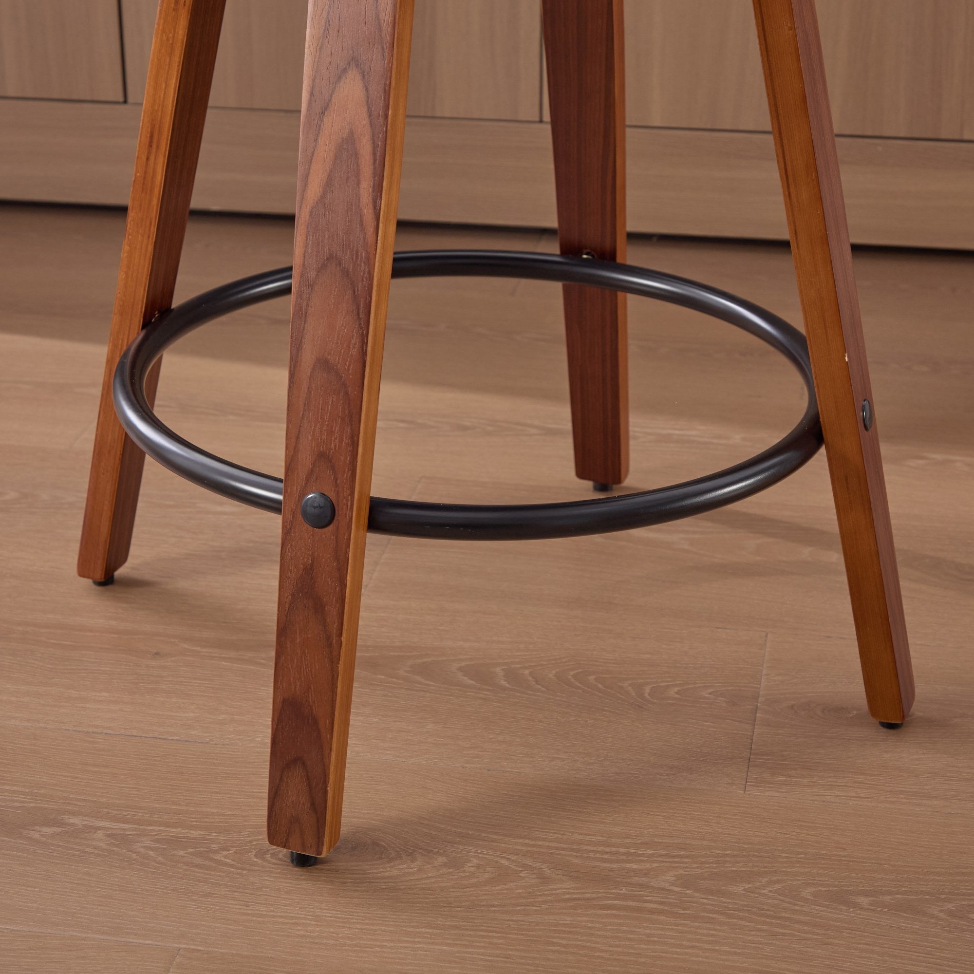 26-Inch Counter Height Bar Stools Set of 3, Walnut Black Cane Rattan Back, Beige