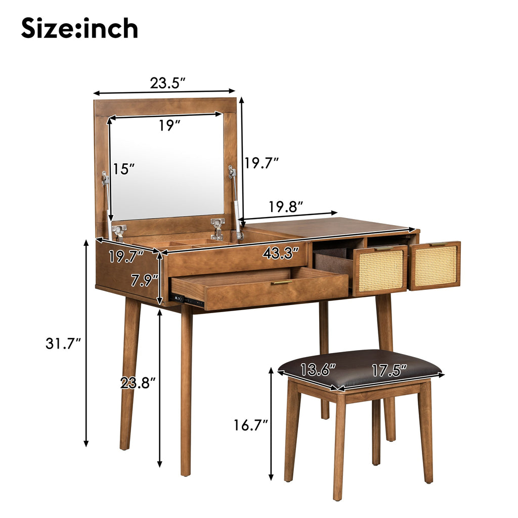 Classic Wood Flip-Top Vanity & Stool Set (43" Width)