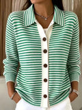 Full Size Striped Button-Down Knit Cardigan Plus Size