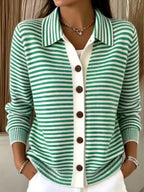 Full Size Striped Button-Down Knit Cardigan Plus Size