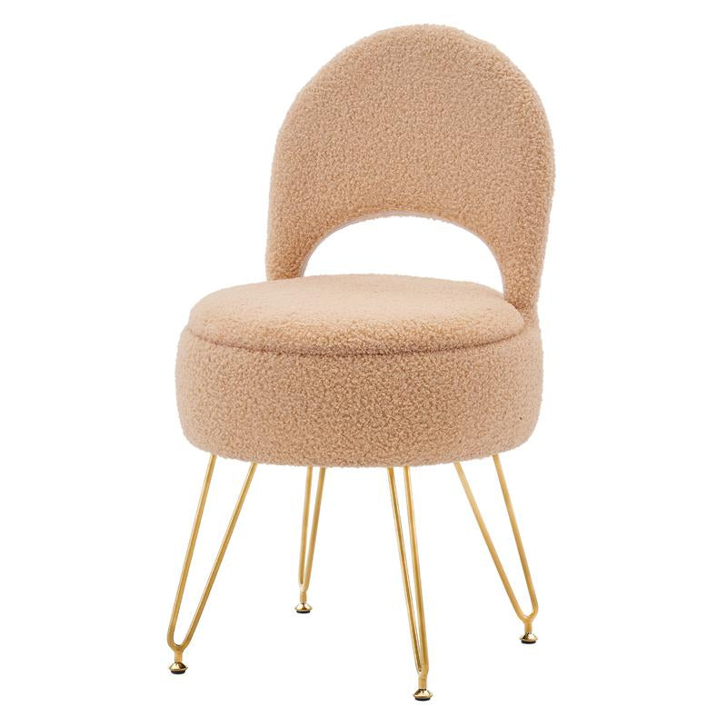 Storage Ottoman Vanity Stool Chair with Folding Back Teddy Velvet Makeup Chair Multifunctional Upholstered Footstool,4 Metal Legs with Anti-Slip Feet for Bedroom Living Room Entryway