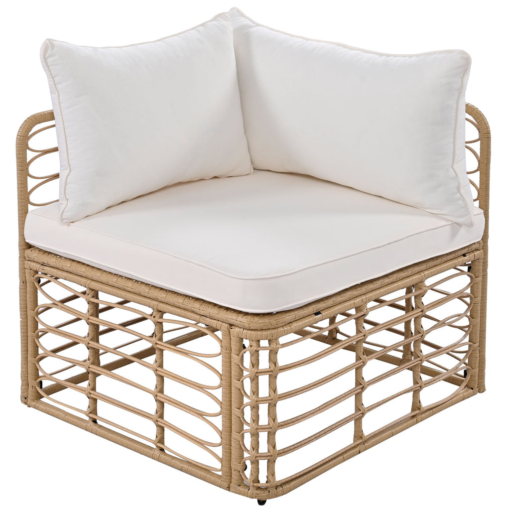 7 Pieces Outdoor Patio Furniture, All-Weather Rattan Sectional Sofa Set with