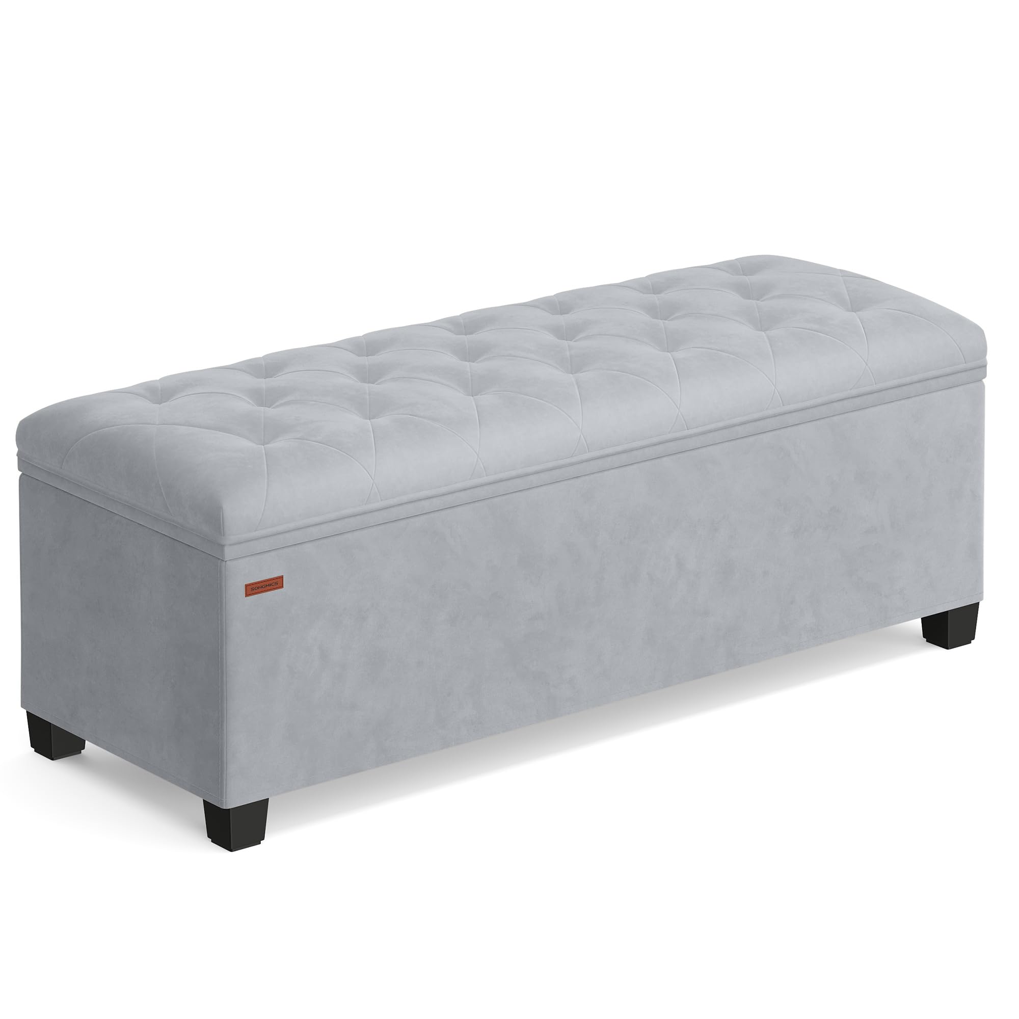 SONGMICS Velvet Storage Ottoman Bench Foot Rest with Legs 15.7 x 43 x 15.7 Inches End of Bed Bench Storage Chest Load up to 660 lb for Living Room Bedroom Entryway Dove Gray ULSF089G02