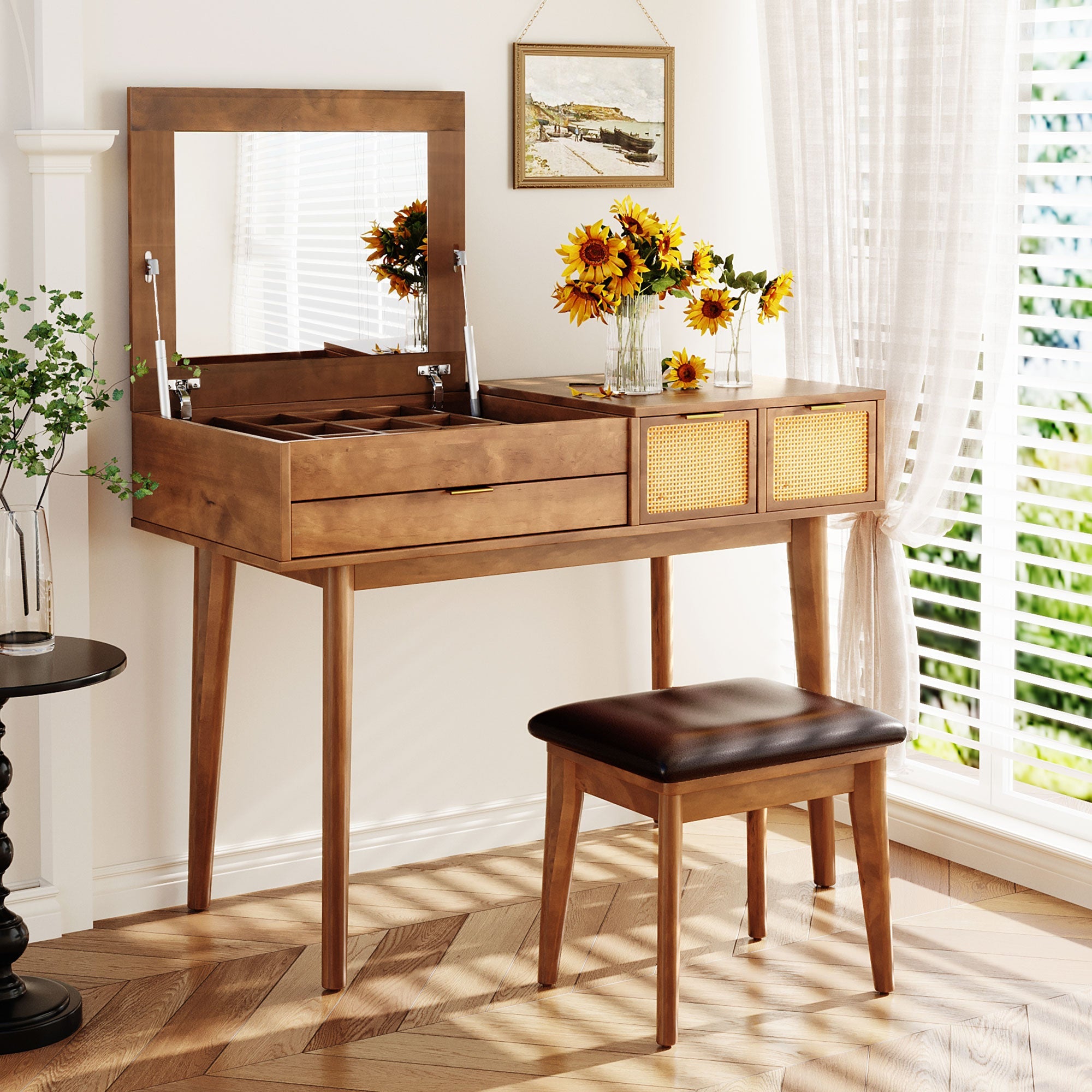 Classic Wood Flip-Top Vanity & Stool Set (43" Width)